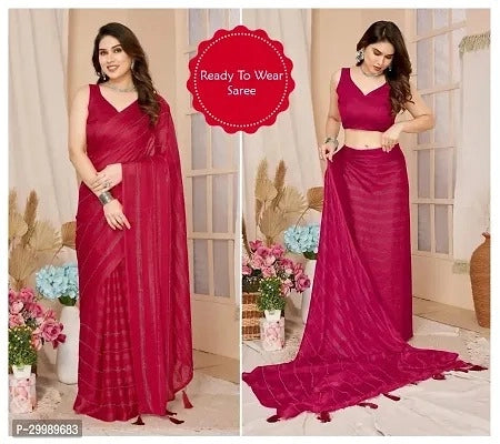 Georgette Striped Saree for Women (Pink, 6.3 m)